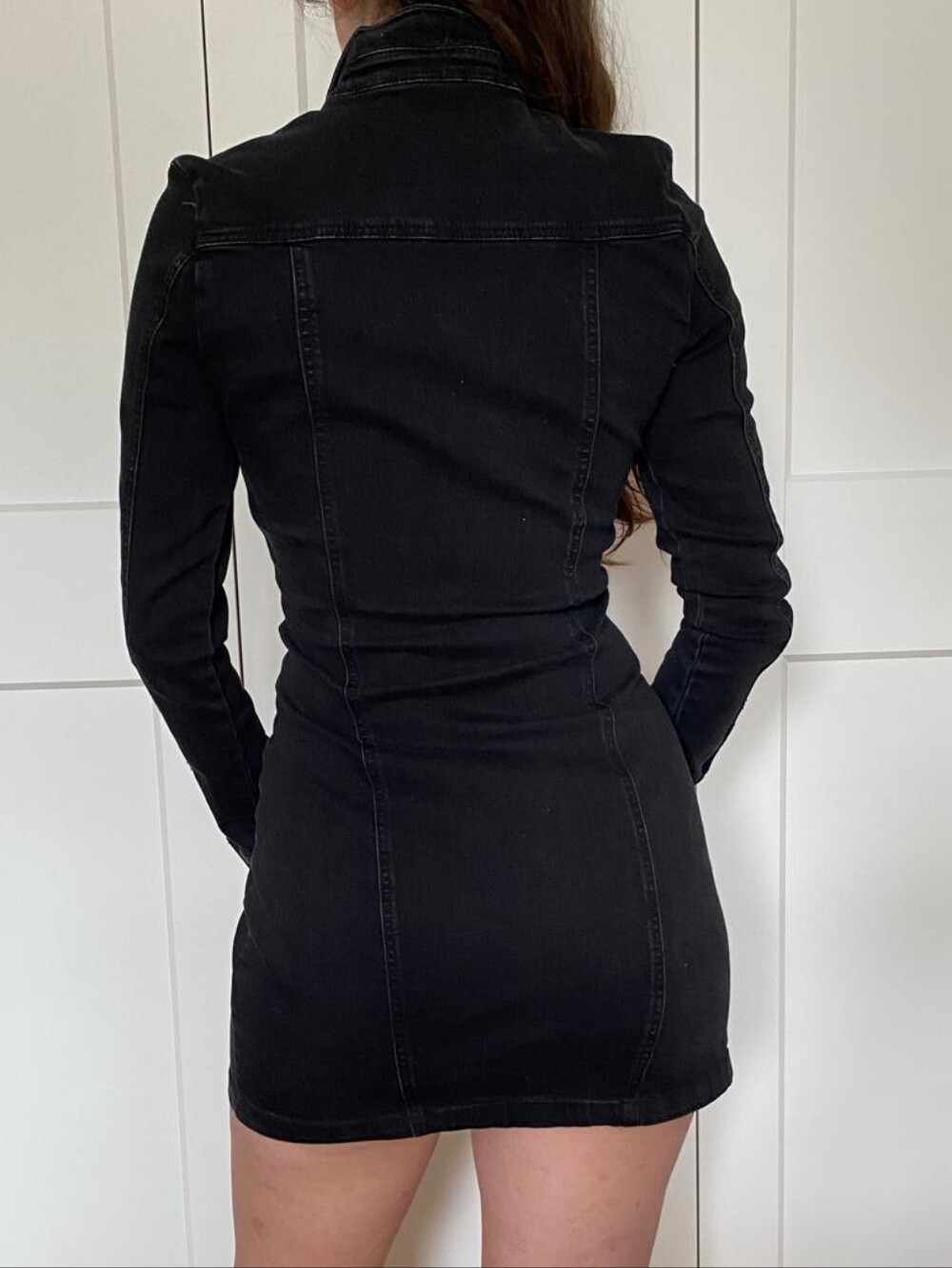 Black Long-Sleeve Denim Bodycon Dress